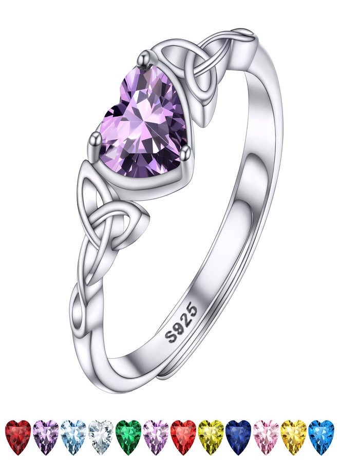 Bestyle Birthstone Celtic Heart Ring for Women, 925 Sterling Silver Adjustable Claddagh Rings, Amethyst Irish Wedding Band Promise Engagement Ring Jewelry Gift (Feb Celtic) - Image 1